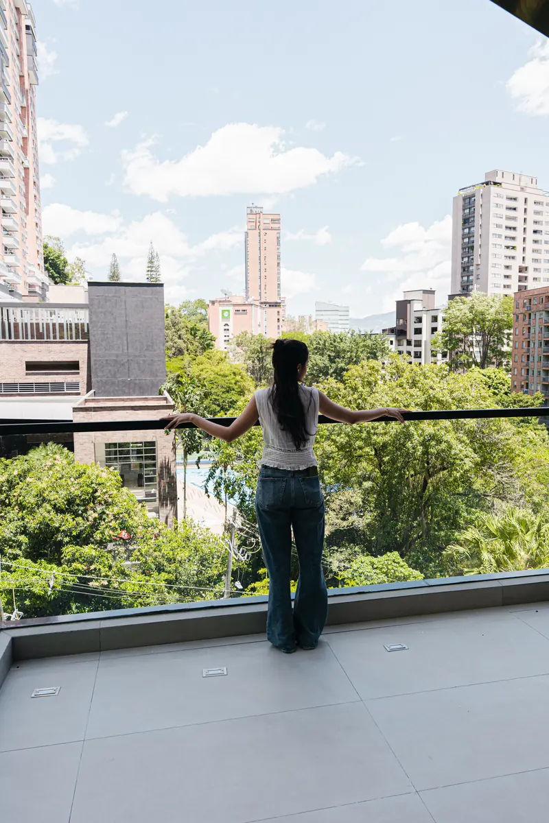 The penthouse terrace above the treetops